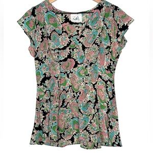 Anthropologie Mermaid 100%‎ Silk Side Zip Pink Blue Green Blouse- Size 6